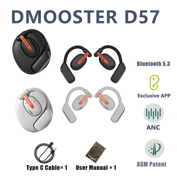 D MOOSTER D57 OWS Öronmonterade ENC Bluetooth-hörlurar Grå