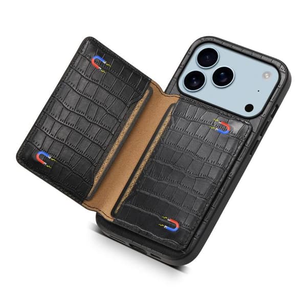 iPhone 18 Pro Max / iPhone 17 Pro Max Skal med Krokodiltextur och Fullt Skyddande Design Svart
