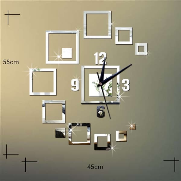Väggklocka Spegel 3D Stereo Akryl Vardagsrum Sovrum Dekoration Väggklocka Mode DIY Kreativ Väggklocka(Silver)