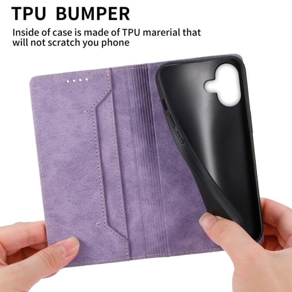 iPhone 17 Skal läderfodral - solid färg med magnetisk RFID Purpur