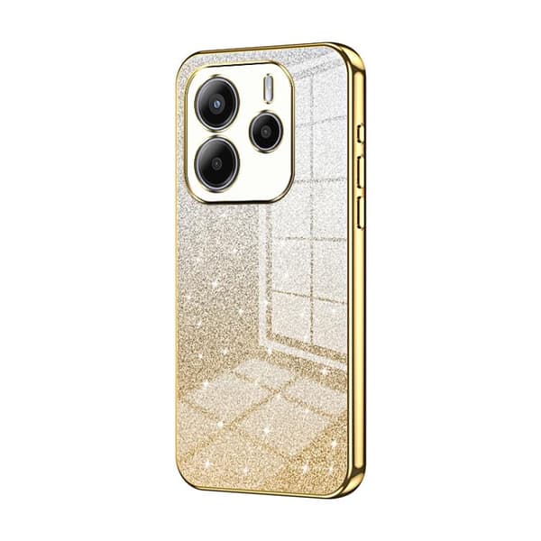 Redmi Note 14 4G - Glittrande Gradient Glitter Pulver Elektropläterad Mobilskal Guld