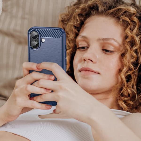 iPhone 17 Skal - Borstad Textur av Kolfiber TPU Blå