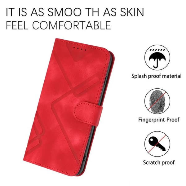 iPhone 18 Pro Max / iPhone 17 Pro Max Skal Läderfodral med Linjemönster Röd