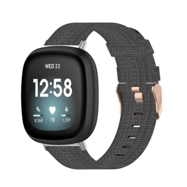 För Fitbit Versa 3 / Fitbit Sense Nylon Canvas Strip Texture Watch Band Dark Gray