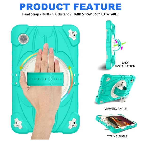 Samsung Galaxy Tab A9 / A11 Bat Hand Grip Ställ Mintgrön Vit