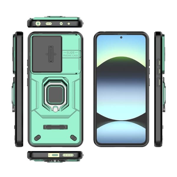 Redmi Note 14 4G - Global Sliding Camshield TPU + PC Stötsäker Mobilskal med Ställ Grön