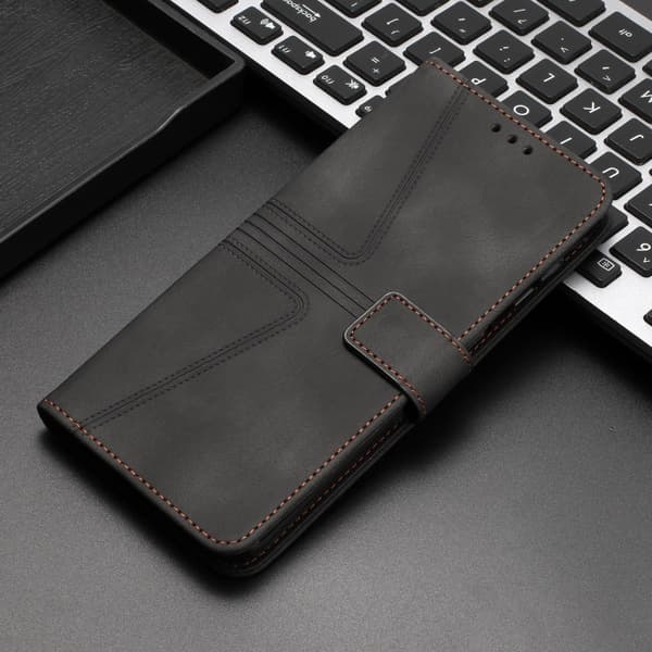 Redmi Note 14 5G - Triangulär Solid Färg Läder fodral Svart