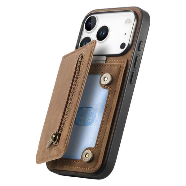 iPhone 18 Pro Max / iPhone 17 Pro Max Retro Läder Dragkedja Plånbok Skal Brun