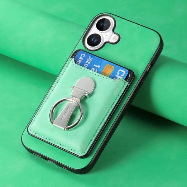 iPhone 17 Skal med Retro Fällbart Ringhållare och Kortfack MagSafe Grön