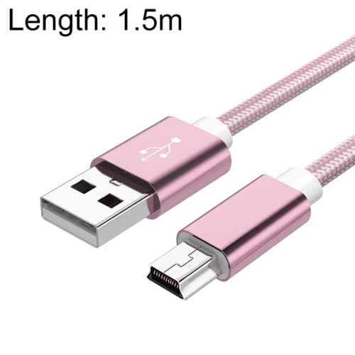 5 st Mini USB till USB A vävd data-/laddningskabel för MP3, kamera, bil DVR, längd: 1,5 m Rose guld