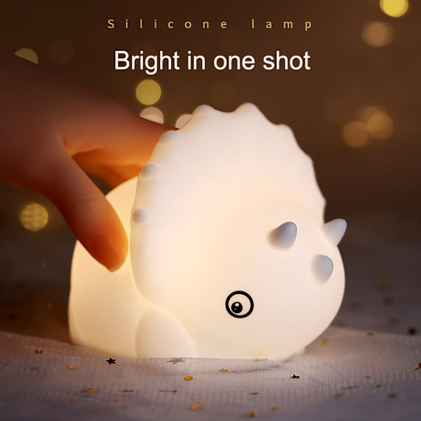 Sängbords Triceratops Färgglad Klappande Silikon LED Ambient Light(Vit)