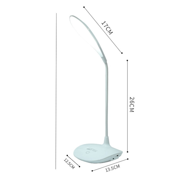 WS-601 USB-laddningsbar LED-läslampa, touch-dimmer, sänglampa, storlek: 43x13,5 cm (vit)