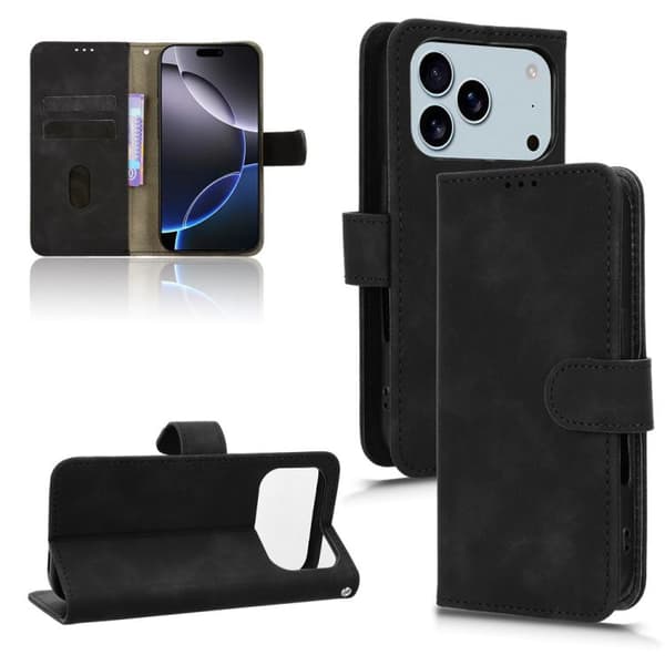 iPhone 18 Pro Max / iPhone 17 Pro Max Skal läderfodral med magnetisk flip Svart