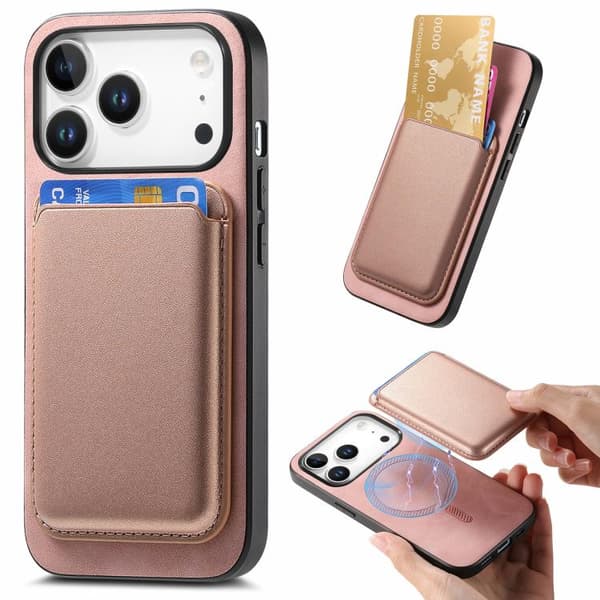 iPhone 18 Pro Max / iPhone 17 Pro Max Retro Magsafe Kortväska PU Bakskal Rosa
