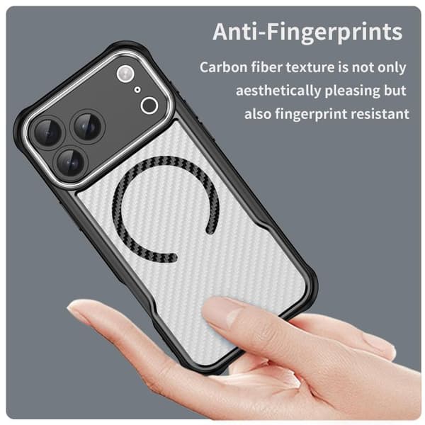 iPhone 18 Pro Max / iPhone 17 Pro Max Skal - kolfibertextur med MagSafe, genomskinlig Svart