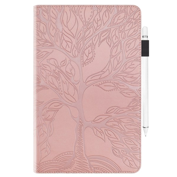 Samsung Galaxy Tab S9 / S9 FE Skal i Läder - Life Tree Series Horisontell Flip Roséguld