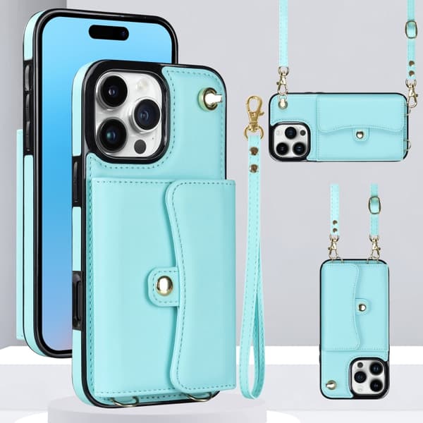 iPhone 16 Pro Max RFID-kortfack Skal med Lång Lanyard Mintgrön