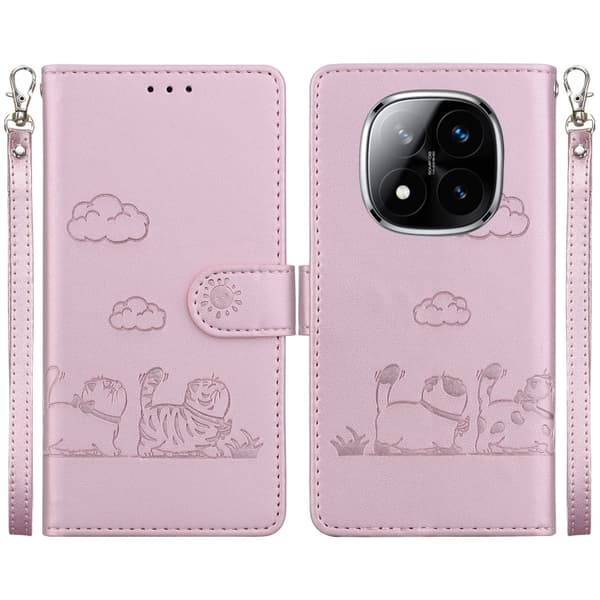 Redmi Note 14 Pro / Note 14 Pro+ 5G Söt Katt RFID Läder fodral Roséguld