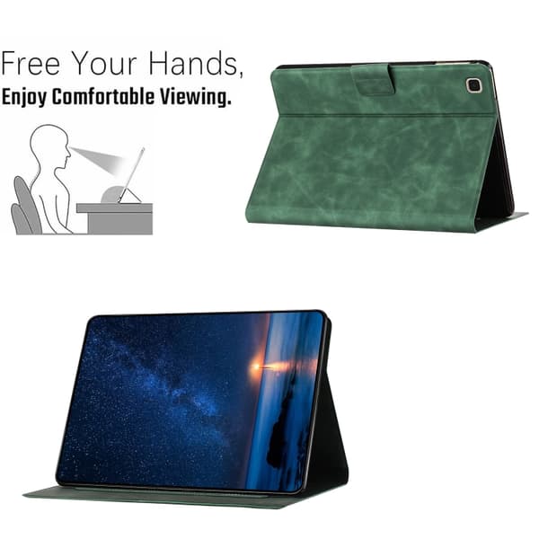 Samsung Galaxy Tab A7 Lite Prägad Katt Läderfodral Grön