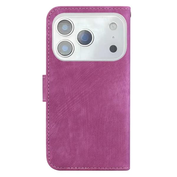 iPhone 18 Pro Max / iPhone 17 Pro Max Skal läderfodral med liten tigerprägling Rosröd