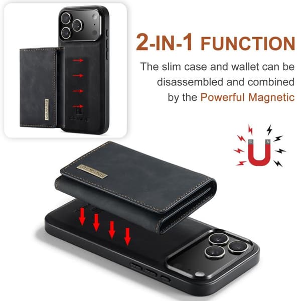 iPhone 18 Pro Max / iPhone 17 Pro Max Skal läderfodral DG.MING M1 Series 3-Fold Multi Card Wallet Svart
