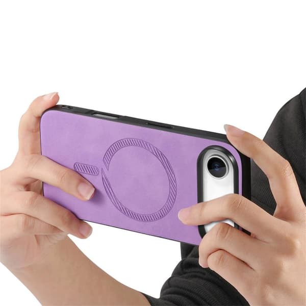 iPhone 17 Air Skal - Solid Color Retro med MagSafe PU Baksida Purpur