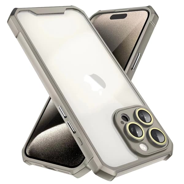 iPhone 16 Pro Max Skal med Stötsäker Akryl och Linsskyddsglas Grå