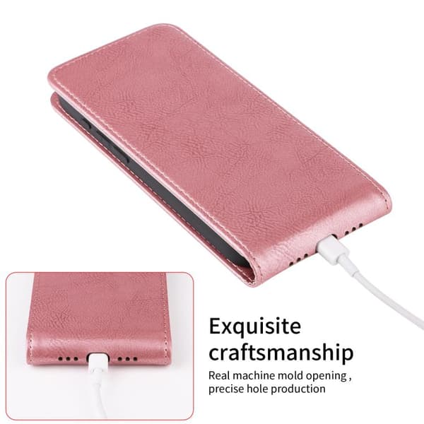 Redmi Note 14 Pro 4G - Magnetisk Vertikal Flip Läderfodral Roséguld
