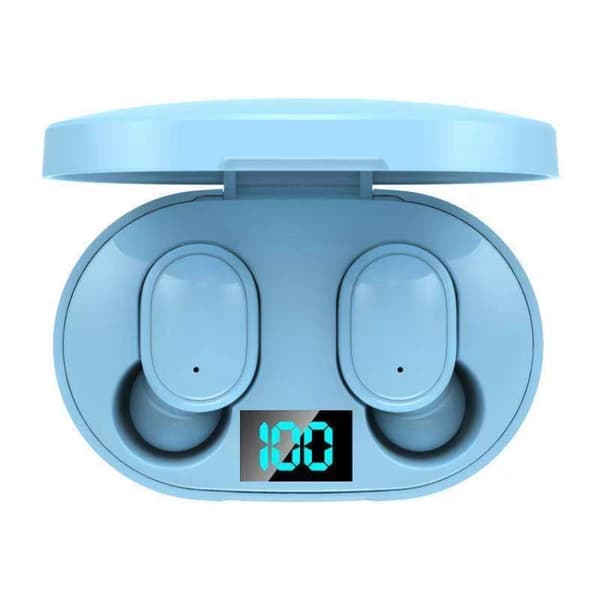 E6S LED-skärm TWS trådlösa Bluetooth-hörlurar Blå