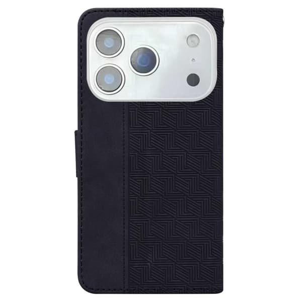 iPhone 18 Pro Max / iPhone 17 Pro Max Skal Läderfodral med Geometrisk Prägling Svart