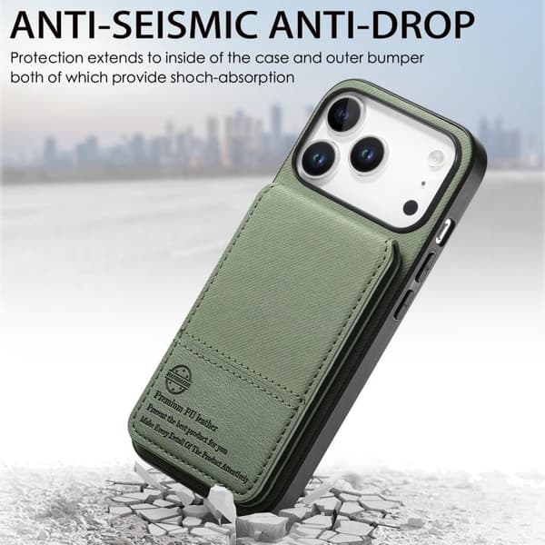 iPhone 18 Pro Max / iPhone 17 Pro Max Skal - Twilltyg Läder Vertikal Flip RFID Kortväska Grön