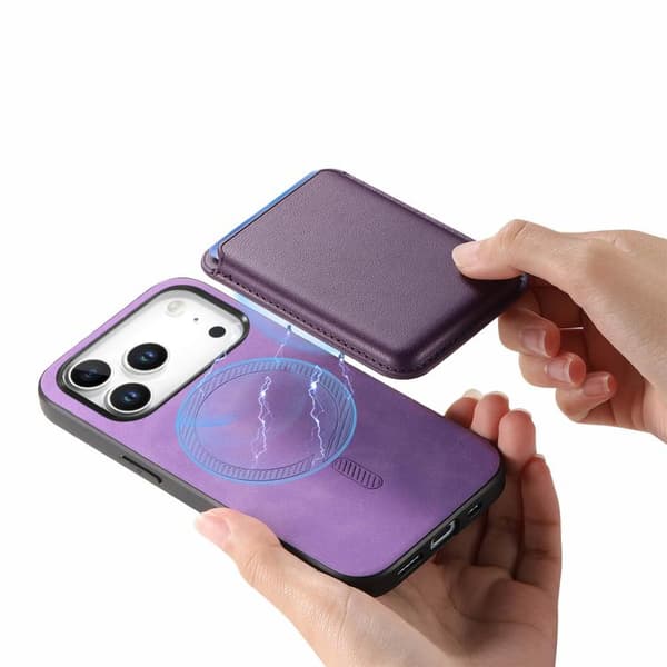 iPhone 18 Pro Max / iPhone 17 Pro Max Retro Magsafe Kortväska PU Bakskal Purpur