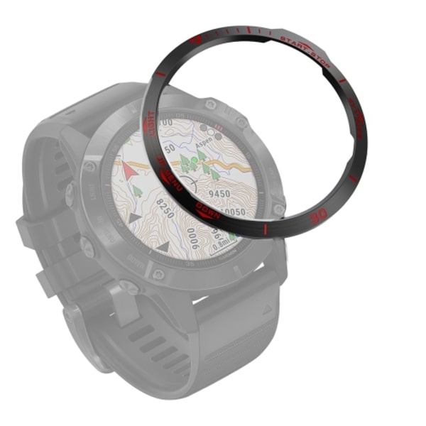 För Garmin Fenix ​​6/6 Pro/ 6 Sapphire Smart Watch Steel Bezel Ring, en version Black Ring Red Letter