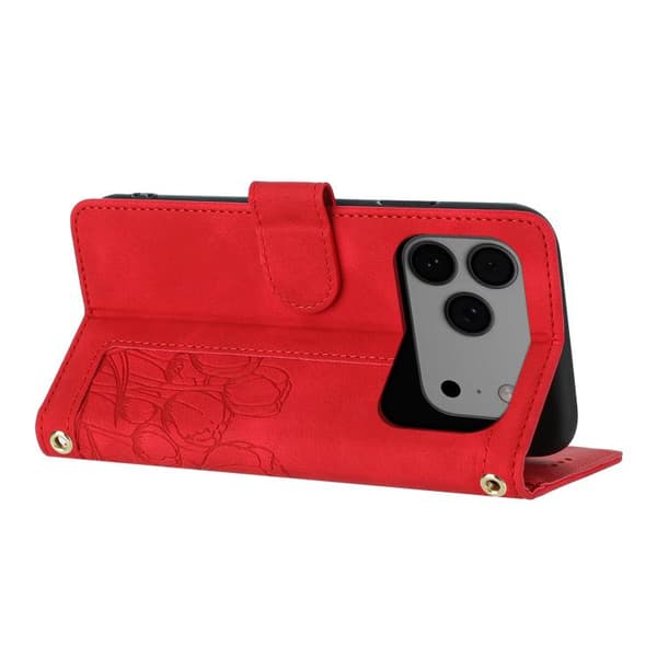 iPhone 18 Pro Max / iPhone 17 Pro Max Skal läderfodral med tulpaner och lanyard Röd