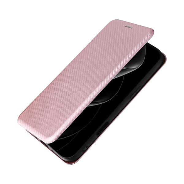 iPhone 18 Pro Max / iPhone 17 Pro Max Skal läderfodral med kolfibertextur Rosa