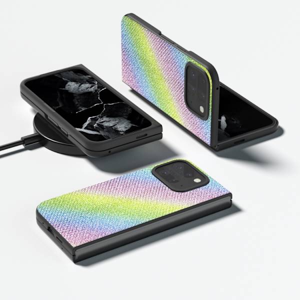 för Pixel 9 Pro Fold - Diamond Frame Edge Full Coverage Skal Regnbågsdiamant