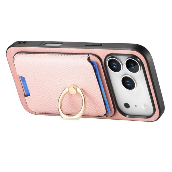 iPhone 18 Pro Max / iPhone 17 Pro Max Retro Cross Läder Kortväska MagSafe Skal Rosa