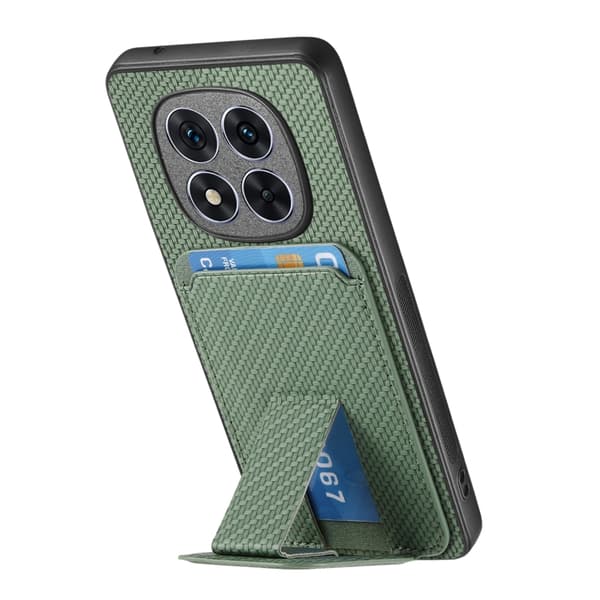 Redmi Note 14 5G - Kolfiber Kortfodral med Fällbart Ställ Grön