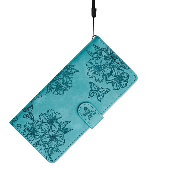 iPhone 18 Pro Max / iPhone 17 Pro Max Skal med Embossed PU och Körsbärsblomma Fjärilsmönster Grön