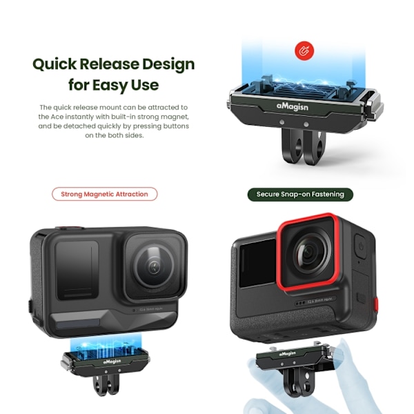 AMagisn Metall Magnetisk Snabbkoppling + Topplock, För Insta360 Ace / Ace Pro / X3 / X2 / GoPro HERO12 Black