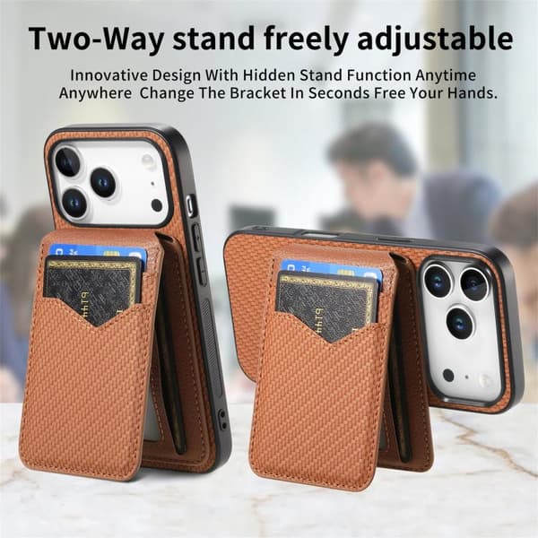 iPhone 18 Pro Max / iPhone 17 Pro Max Skal - Kolfiber med MagSafe - Vertikal Flip för Kort Brun