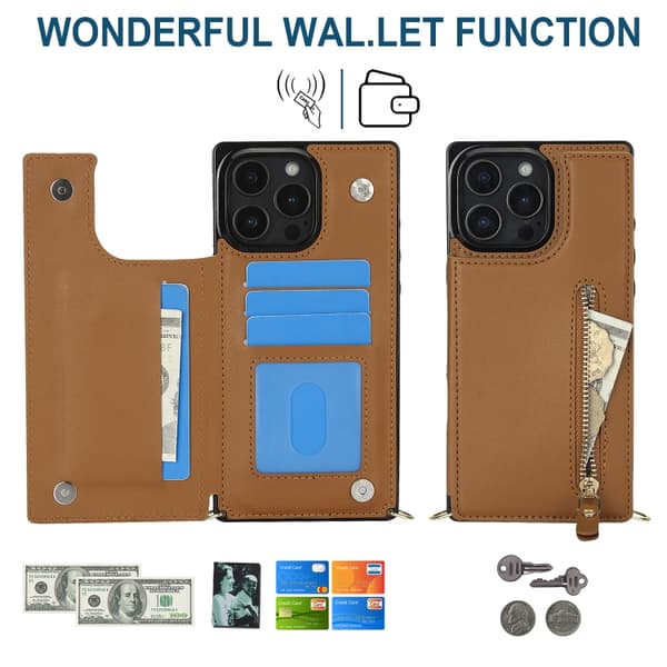 iPhone 16 Pro Cross-body Zipper Fyrkantig Skal Brun