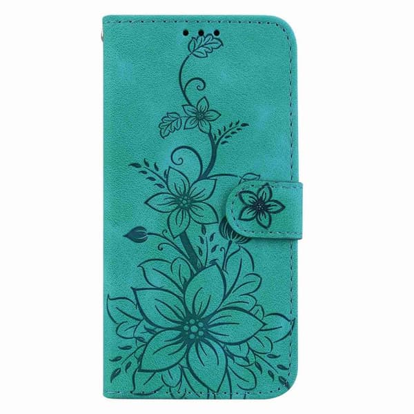 iPhone 18 Pro Max / iPhone 17 Pro Max Skal Läderfodral med Lily Prägling Grön