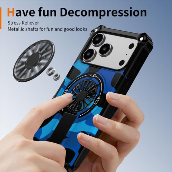 iPhone 18 Pro Max / iPhone 17 Pro Max Camouflage Kickstand Rotating Shaft MagSafe Skal Blå kamouflage