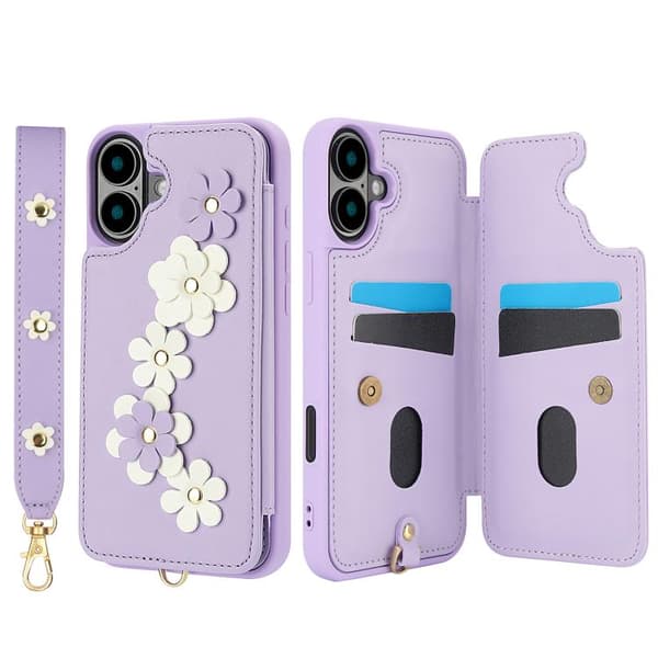 iPhone 17 Skal läderfodral med blommönster Purpur