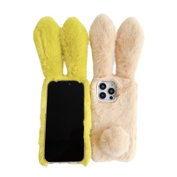 iPhone 16 Pro Solid Color Plush Rabbit TPU Skal Grå