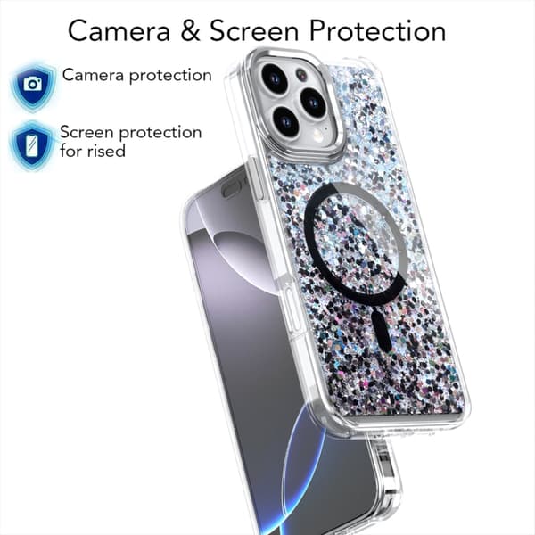 iPhone 16 Pro Max Epoxy Glitter MagSafe Magnetisk TPU Skal Svart