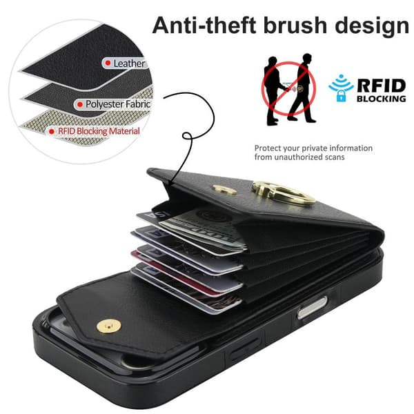 iPhone 18 Pro Max / iPhone 17 Pro Max Skal med Ringhållare och RFID-kortfack Svart