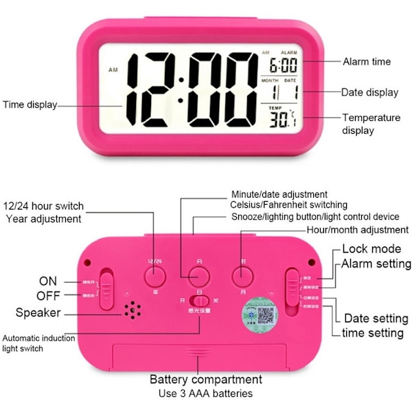 Temperaturtyp Lazy Snooze Alarm Mute Bakgrundsbelyst Elektronisk Klocka (Vit)