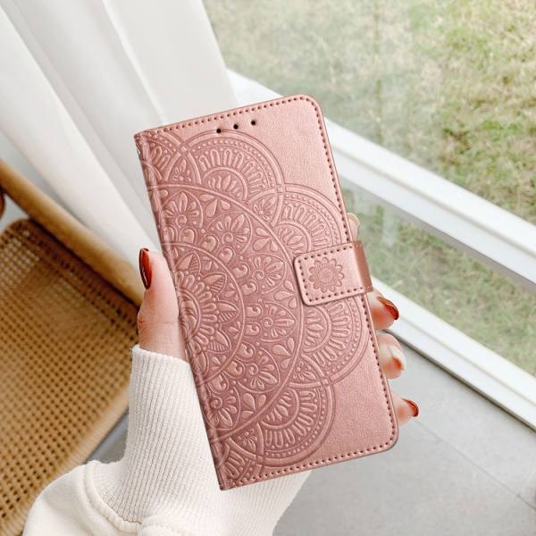 Redmi Note 14 Pro 5G - Blomsterpräglat Läderfodral Roséguld